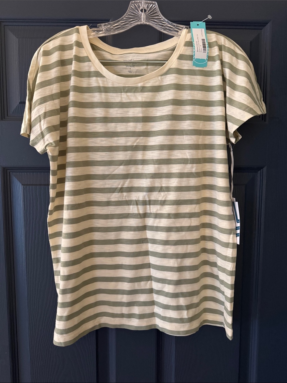 Market & Spruce Olive and Cream Striped Short Sleeve Tee Shirt